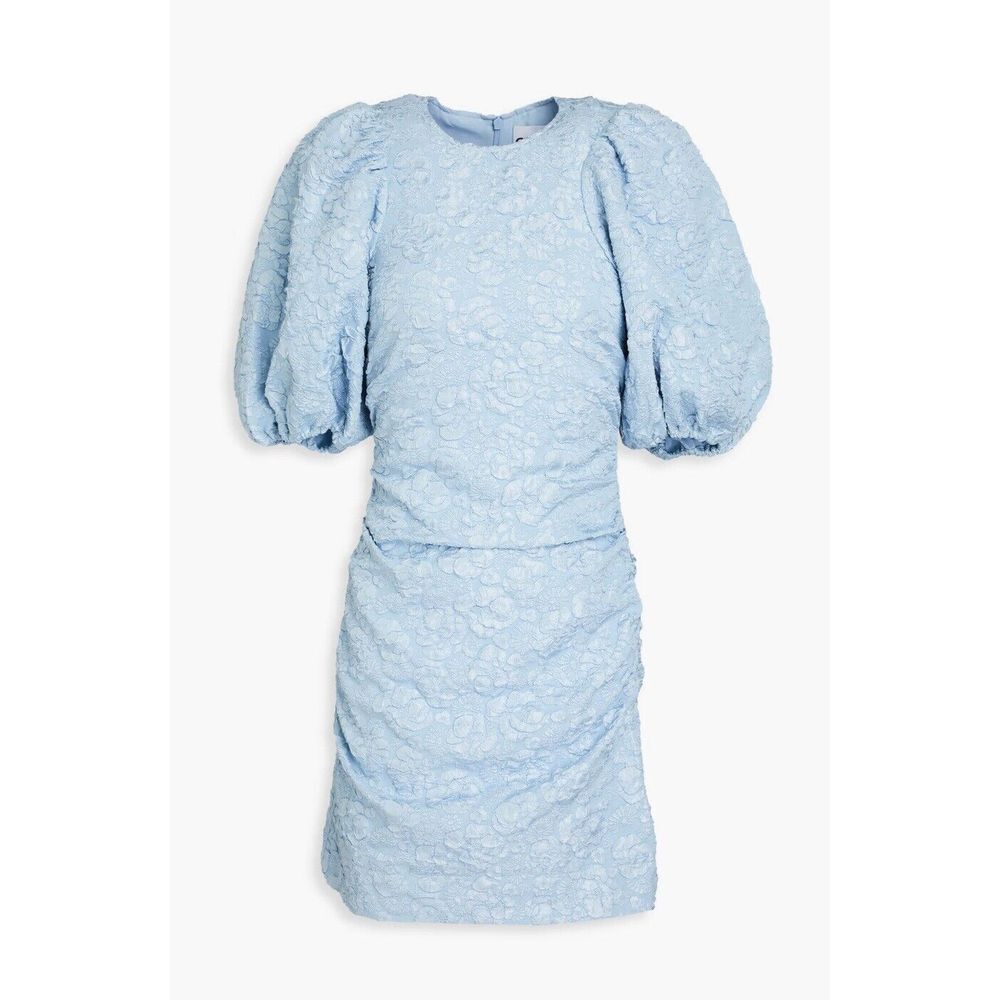 GANNI Light Blue Formal Puff Balloon Sleeve Shirt Dress Textured 40 Sz 8 $215